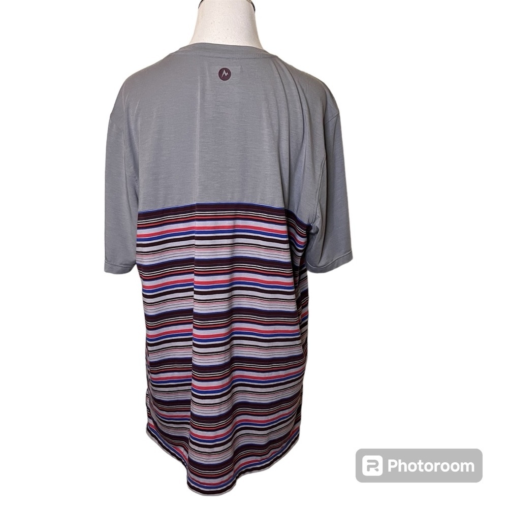 Marmot Men’s Crewneck Colorblock and Striped Short Sleeve Tee T-Shirt Grey - Picture 3 of 9